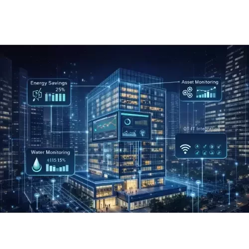 Intelligent building platform integrating sensors and control systems with real-time data and AI-driven analytics.