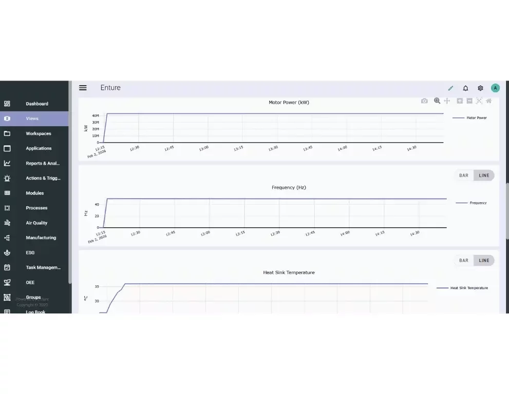 Pump and motor monitoring platform tracking energy, emissions, and performance with ESG-compliant reporting and benchmarking.